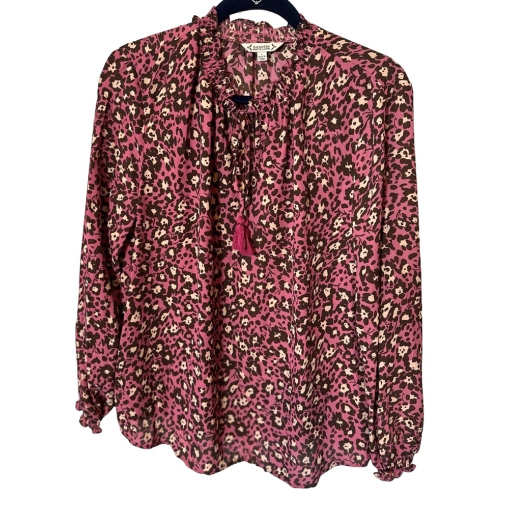NWT Nanette Lepore Cheetah Print Tassel Front Blouse Dahlia Pink